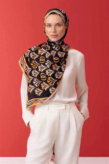 Imannoor Floş Viskon Şal - Yelpaze - Siyah Somon