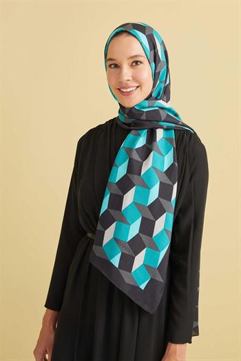 Imannoor Floş Viskon Şal - Zigzag Desen - Siyah