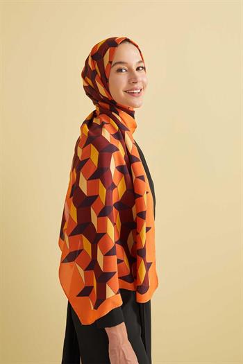 Imannoor Floş Viskon Şal - Zigzag Desen - Taba