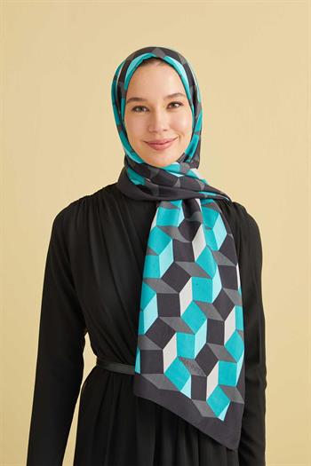 Imannoor Floş Viskon Şal - Zigzag Desen - Siyah