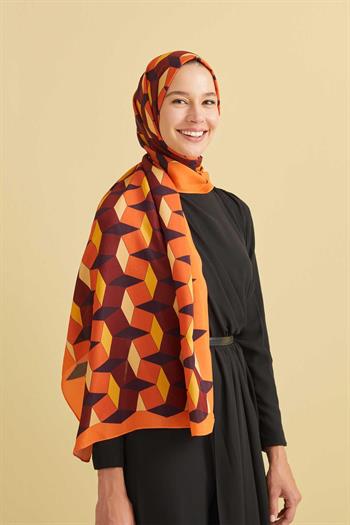 Imannoor Floş Viskon Şal - Zigzag Desen - Taba