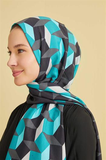 Imannoor Floş Viskon Şal - Zigzag Desen - Siyah