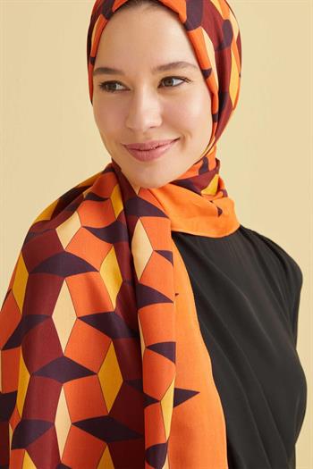 Imannoor Floş Viskon Şal - Zigzag Desen - Taba