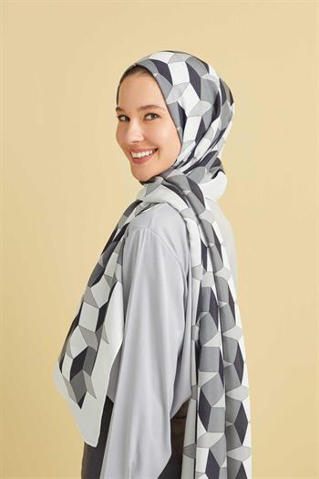 Imannoor Floş Viskon Şal - Zigzag Desen - Beyaz