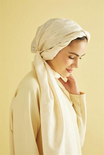 Imannoor İpek Cashmere Şal - Petek Monogram Desenli - Krem