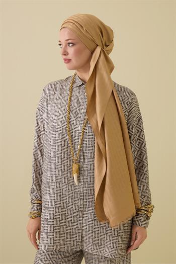 Imannoor İpek Şal - Büyük  I Monogram - Bej