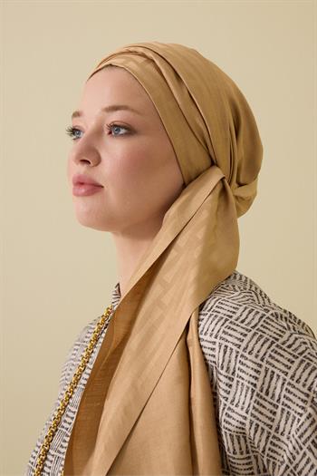 Imannoor İpek Şal - Büyük  I Monogram - Bej