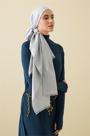 Imannoor İpek Şal - Büyük  I Monogram - Gri