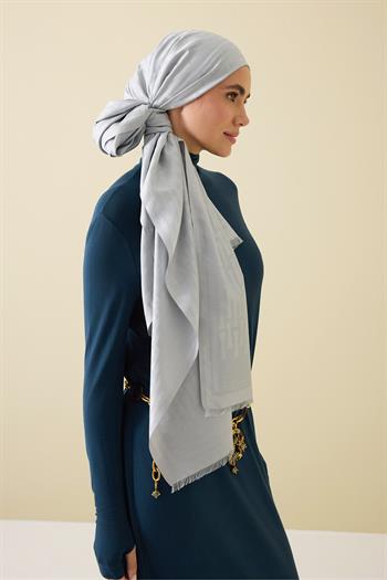 Imannoor İpek Şal - Büyük  I Monogram - Gri