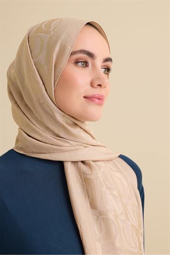 Imannoor Naia Şal - Dama Desenli - Antik Bej
