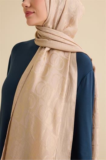 Imannoor Naia Şal - Dama Desenli - Antik Bej