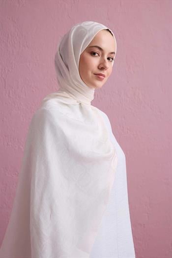 Imannoor Naia Şal - Dama Desenli - Beyaz