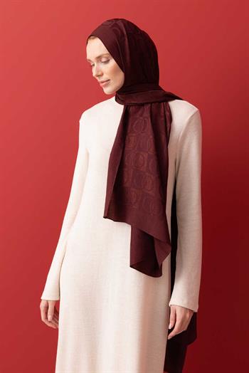 Imannoor Naia Şal - Dama Desenli - Bordo