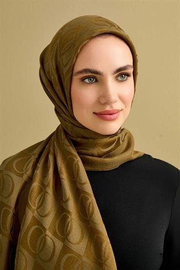 Imannoor Naia Şal - Dama Desenli - Haki