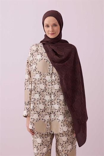 Imannoor Naia Şal - Dama Desenli - Kahve