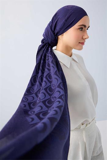 Imannoor Naia Şal - Dama Desenli - Lacivert