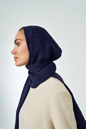Imannoor Naia Şal - Iman I Desenli - Lacivert