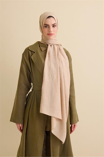 Imannoor Naia Şal - Iman Kare Desenli - Antik Bej