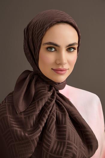 Imannoor Naia Şal - Iman Kare Desenli - Kahverengi