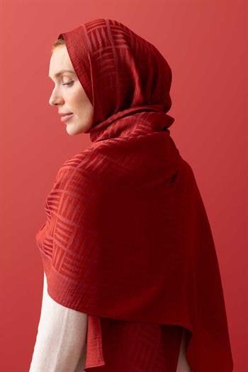 Imannoor Naia Şal - Iman Kare Desenli - Kiremit