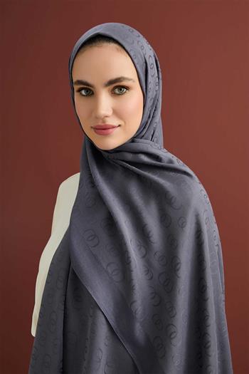 Imannoor Pamuk İpek Şal - Zincir Desenli - Antrasit