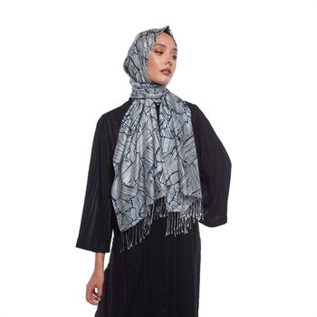 İpekevi Desenli İpek Şal - Ağaç Kabuğu - Lacivert