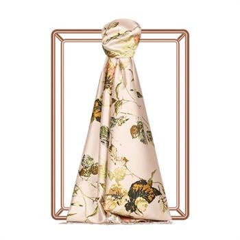 İpekevi Desenli İpek Şal - Aşeka Desenli - Vizon