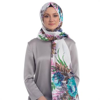 İpekevi Desenli İpek Şal - Ay Işığı Desenli - Beyaz