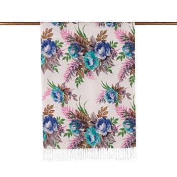 İpekevi Desenli İpek Şal - Ay Işığı Desenli - Beyaz