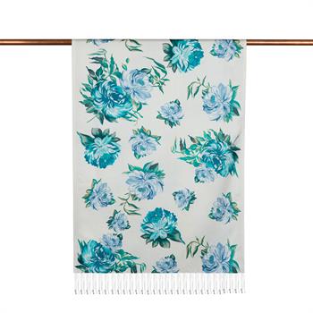 İpekevi Desenli İpek Şal - Camellia Desenli - İnci Beyazı