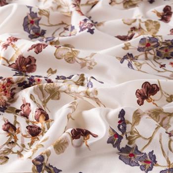 İpekevi Desenli İpek Şal - Çiçek Tacı Desenli - Krem Kahve