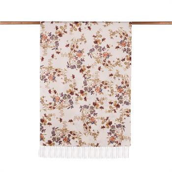 İpekevi Desenli İpek Şal - Çiçek Tacı Desenli - Krem Kahve