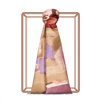 İpekevi Desenli İpek Şal - Fırça Darbesi Desen - Bej