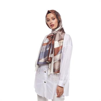 İpekevi Desenli İpek Şal - Fırça Darbesi Desen - Vizon