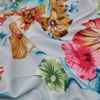 İpekevi Desenli İpek Şal - Floral Desenli - Bebe Mavisi