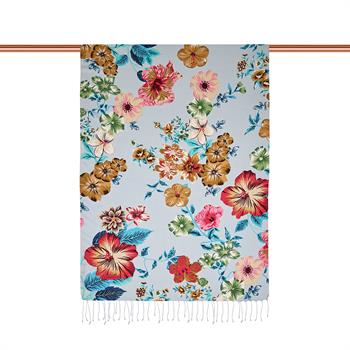 İpekevi Desenli İpek Şal - Floral Desenli - Bebe Mavisi