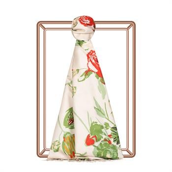 İpekevi Desenli İpek Şal - Göksu Sefası Desenli - Beyaz