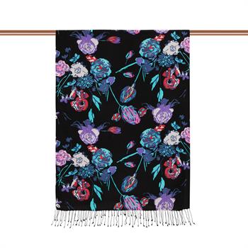 İpekevi Desenli İpek Şal - Göksu Sefası Desenli - Siyah Turkuaz