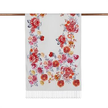 İpekevi Desenli İpek Şal - İrem Bağı Desenli - Beyaz