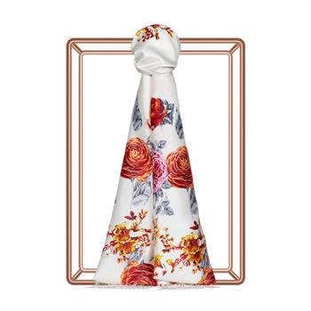 İpekevi Desenli İpek Şal - İrem Bağı Desenli - Beyaz