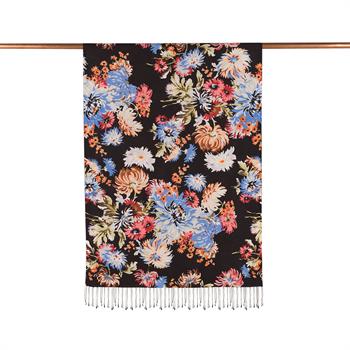 İpekevi Desenli İpek Şal - Kasımpatı Desen - Yeni Siyah