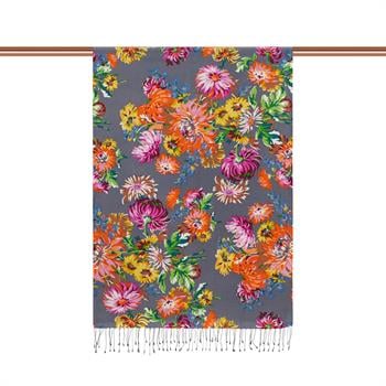 İpekevi Desenli İpek Şal - Kasımpatı Desen - Gri