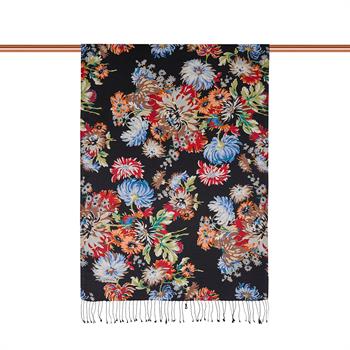 İpekevi Desenli İpek Şal - Kasımpatı Desen - Siyah