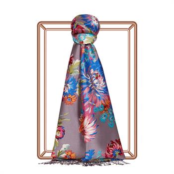 İpekevi Desenli İpek Şal - Kasımpatı Desen - İncir Moru