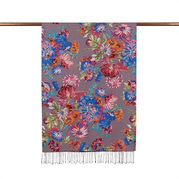 İpekevi Desenli İpek Şal - Kasımpatı Desen - İncir Moru