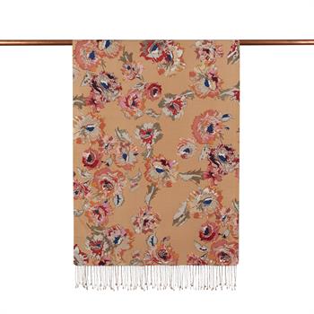 İpekevi Desenli İpek Şal - Katmerli Şakayık Desen - Vizon