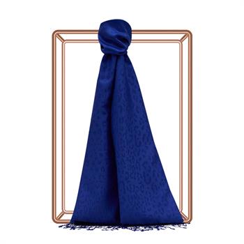 İpekevi Desenli İpek Şal - Leopar Jakar Desenli - Saks Mavisi