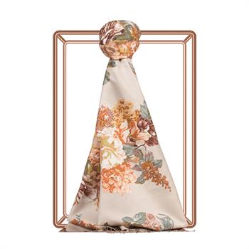 İpekevi Desenli İpek Şal - Misk Gülü Desen - Kum Beji