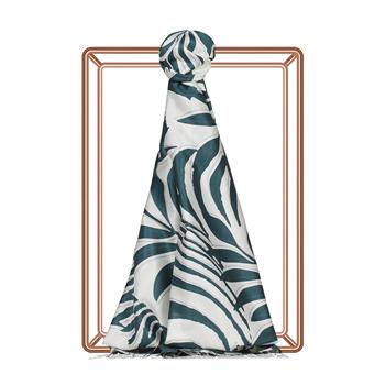 İpekevi Desenli İpek Şal - Palmiye Desenli - Tropik Yeşil