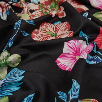 İpekevi Desenli İpek Şal - Petunya Desenli - Siyah